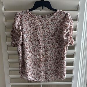 LOFT Floral Blouse in Red and White